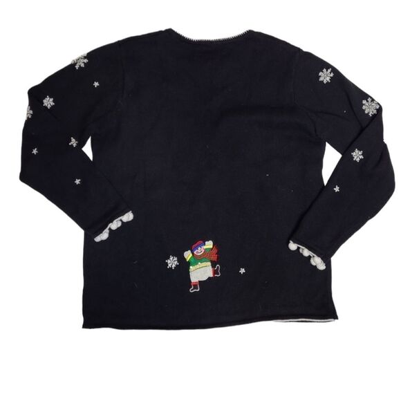 VINTAGE 90s Quaker‎ Factory snowman snowflake zip up cardigan sweater L - Picture 2 of 10